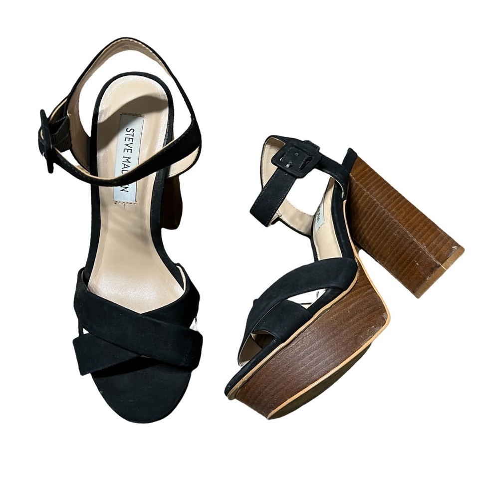 Steve Madden Black Suede Platform Block Heel Sandals